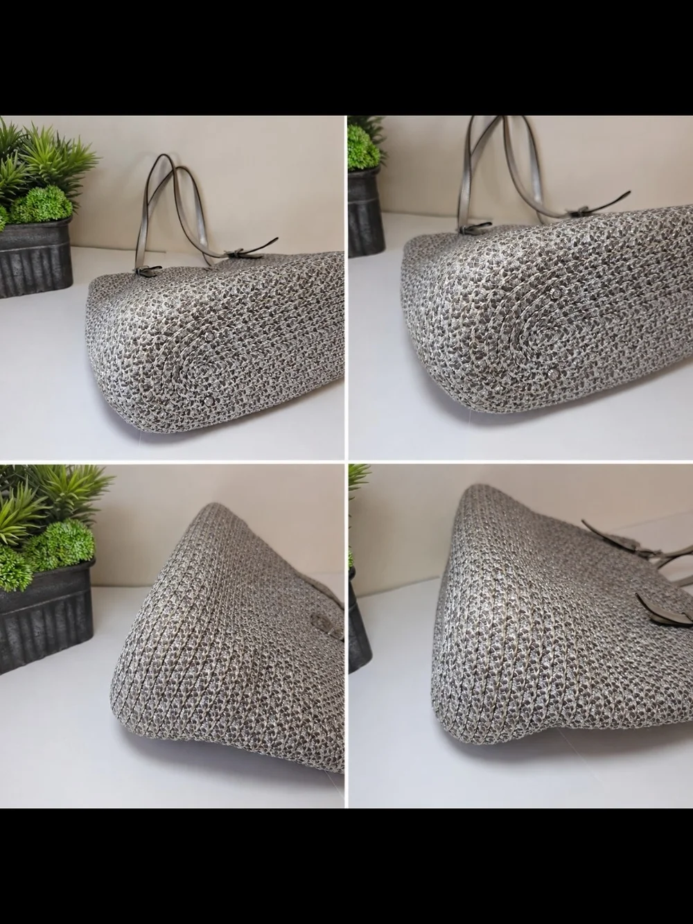 Eric Javitz Silver Metallic Woven Tote Bag Sustainable Recycled Fiber